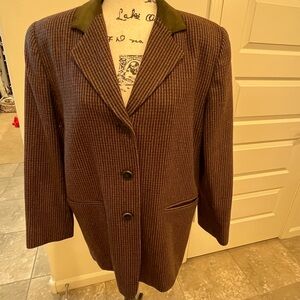 Harve Benard Brown Pinstripe Blazer with Olive Accents